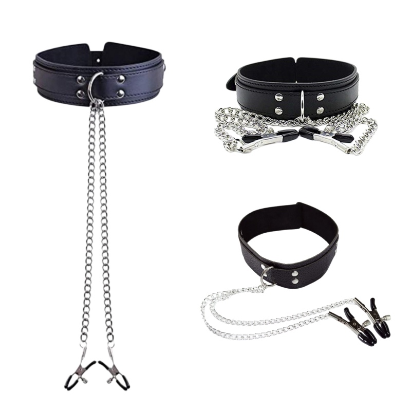 Leatherwork Clamp - Collare choker in pelle punk con