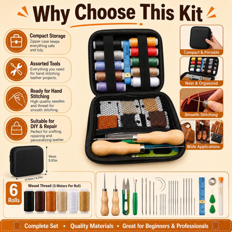Leatherwork Hand Sewing Needles - Kit per cucito in pelle con